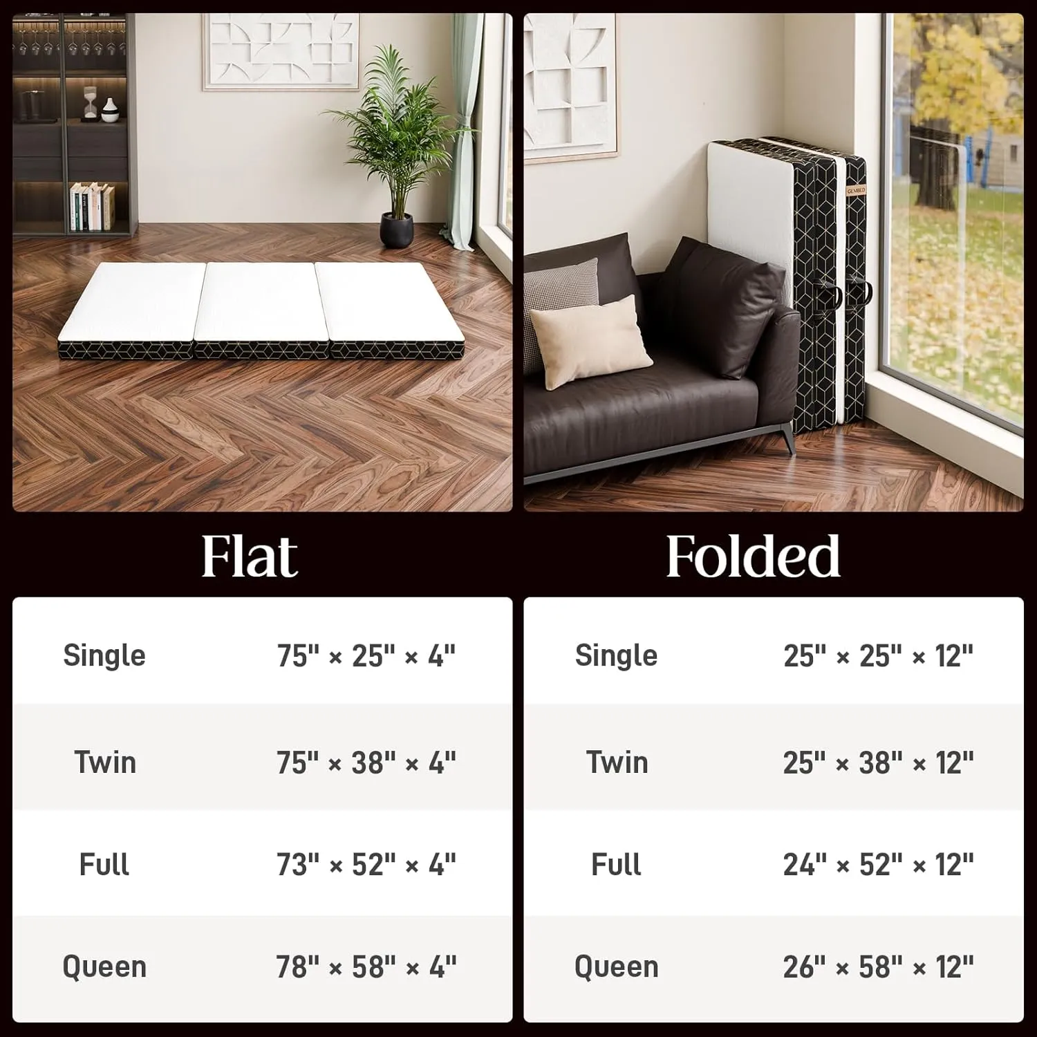 Tri-Fold Memory Foam Mattress Twin - 4 Inch Portable Folding Mattress with Handle & Washable Cover, Floor Bed with Non-Slip Base, Space-Saving for Kids Room, Travel, Guest Bed, Yoga, RV, 75"x38"x4"