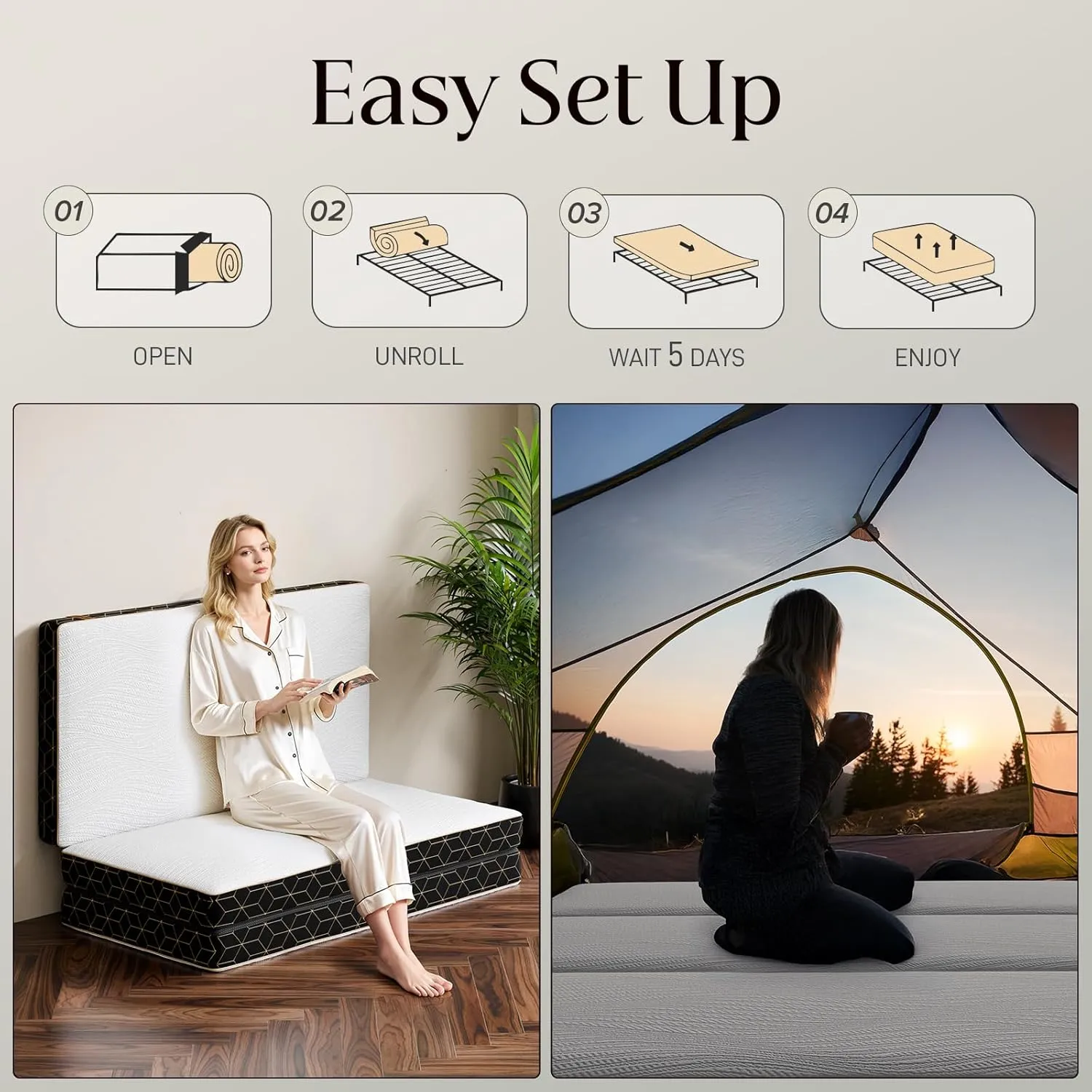 Tri-Fold Memory Foam Mattress Twin - 4 Inch Portable Folding Mattress with Handle & Washable Cover, Floor Bed with Non-Slip Base, Space-Saving for Kids Room, Travel, Guest Bed, Yoga, RV, 75"x38"x4"