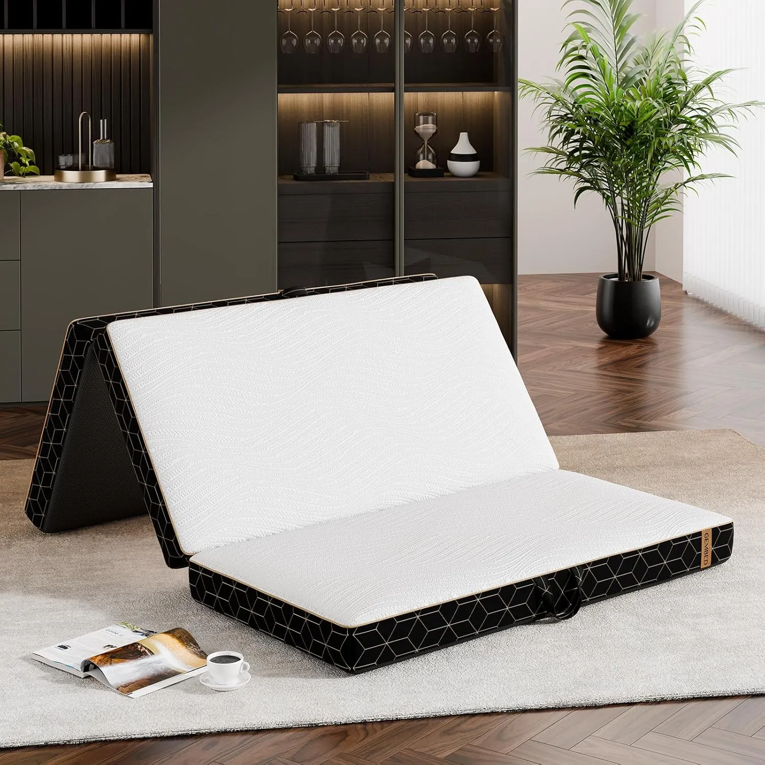 Tri-Fold Memory Foam Mattress Twin - 4 Inch Portable Folding Mattress with Handle & Washable Cover, Floor Bed with Non-Slip Base, Space-Saving for Kids Room, Travel, Guest Bed, Yoga, RV, 75"x38"x4"