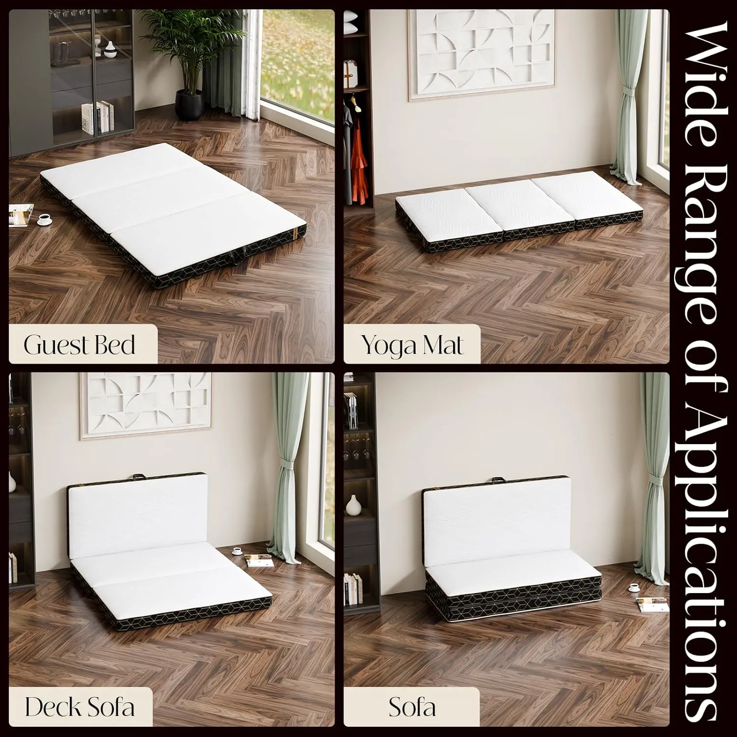 Tri-Fold Memory Foam Mattress Twin - 4 Inch Portable Folding Mattress with Handle & Washable Cover, Floor Bed with Non-Slip Base, Space-Saving for Kids Room, Travel, Guest Bed, Yoga, RV, 75"x38"x4"