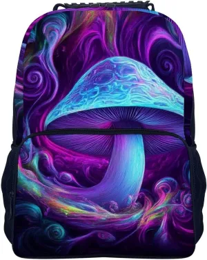 Trippy Mushrooms Purple Art Rucksacks Lightweight Multipurpose Anti-Theft Shoulder Bag Large Capacity Business Computer Bag With Smooth Zippers
