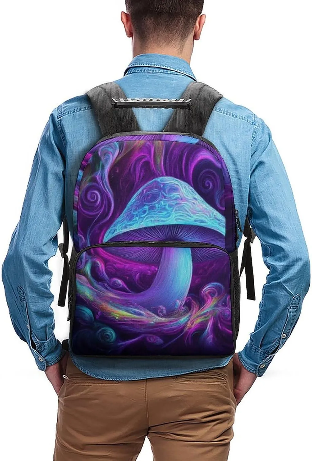 Trippy Mushrooms Purple Art Rucksacks Lightweight Multipurpose Anti-Theft Shoulder Bag Large Capacity Business Computer Bag With Smooth Zippers