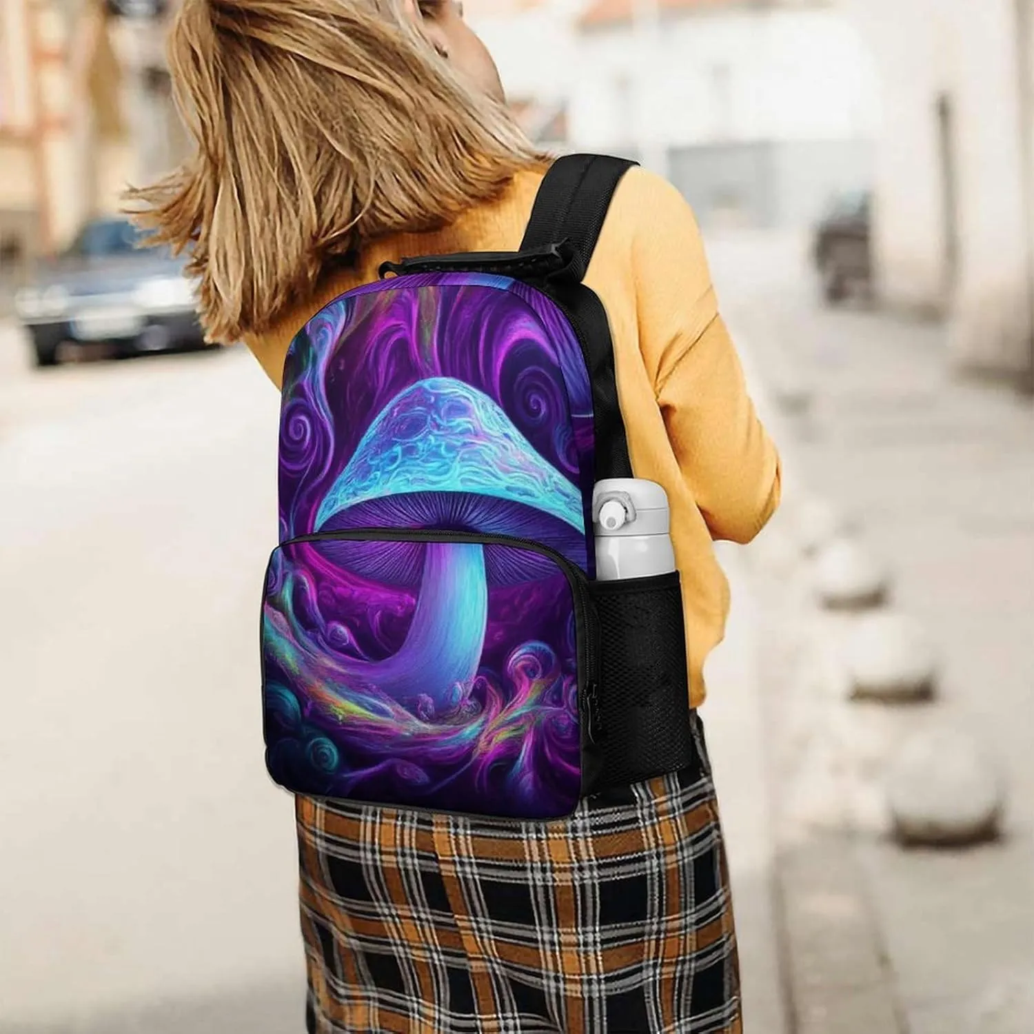 Trippy Mushrooms Purple Art Rucksacks Lightweight Multipurpose Anti-Theft Shoulder Bag Large Capacity Business Computer Bag With Smooth Zippers