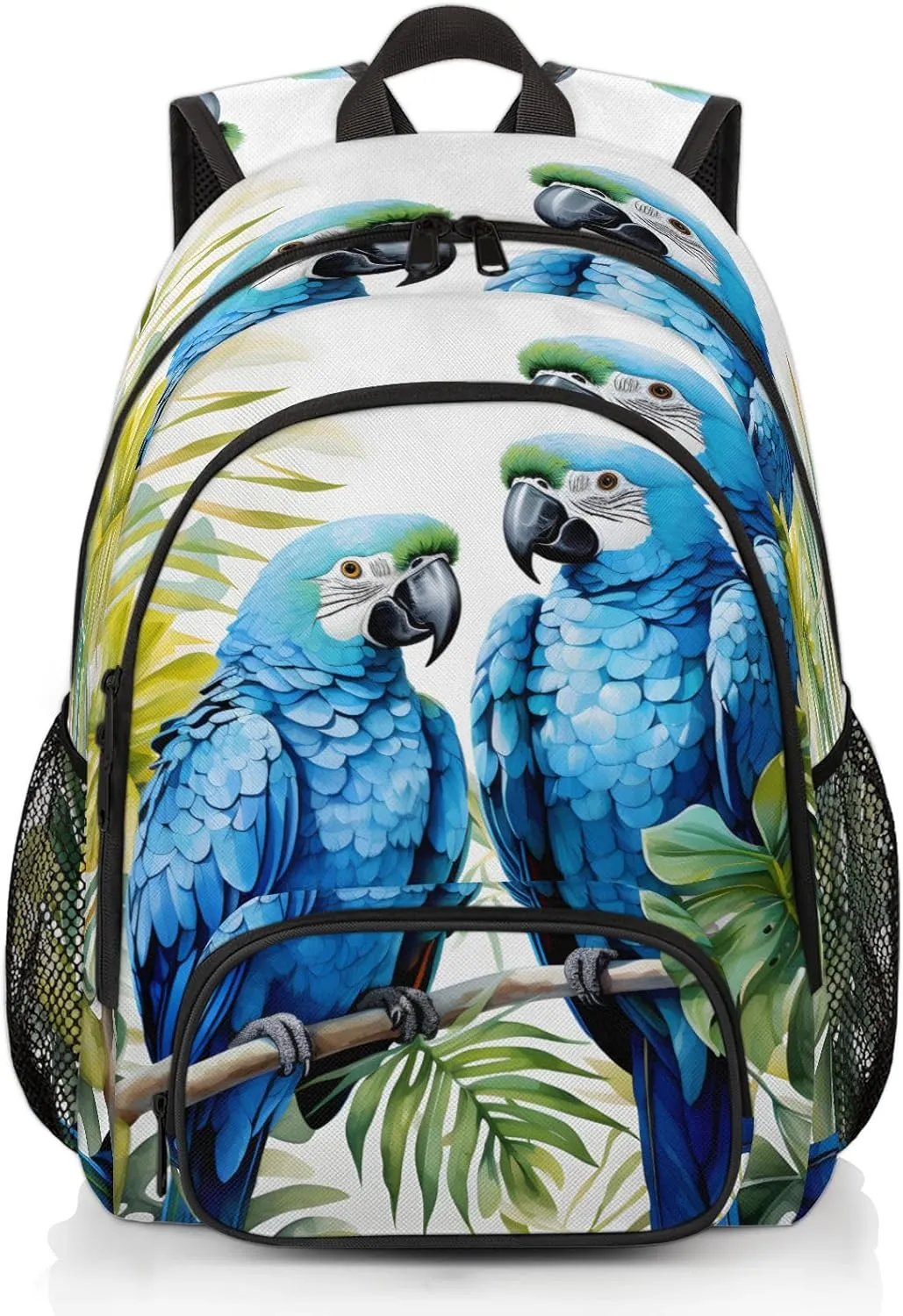 Tropical Birds Parrot Carry on Travel Backpack for Women Men Water resistant Lightweight Rucksack Backpack for Weekender Casual Work Hiking Parrots Flowers Leaves