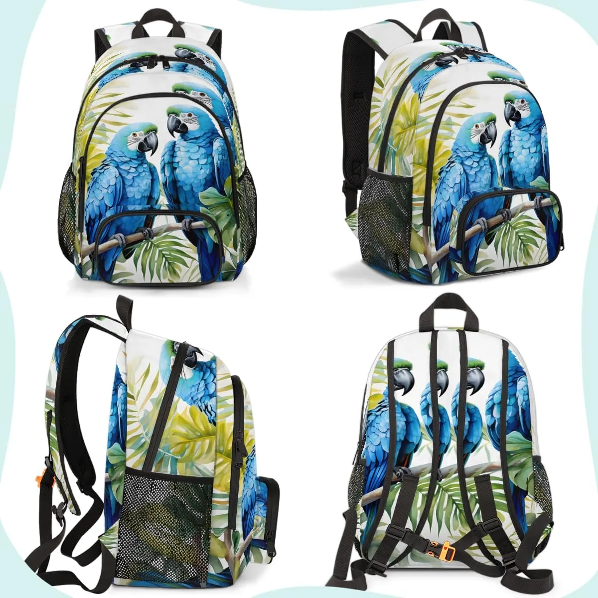 Tropical Birds Parrot Carry on Travel Backpack for Women Men Water resistant Lightweight Rucksack Backpack for Weekender Casual Work Hiking Parrots Flowers Leaves