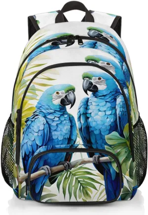 Tropical Birds Parrot Carry on Travel Backpack for Women Men Water resistant Lightweight Rucksack Backpack for Weekender Casual Work Hiking Parrots Flowers Leaves
