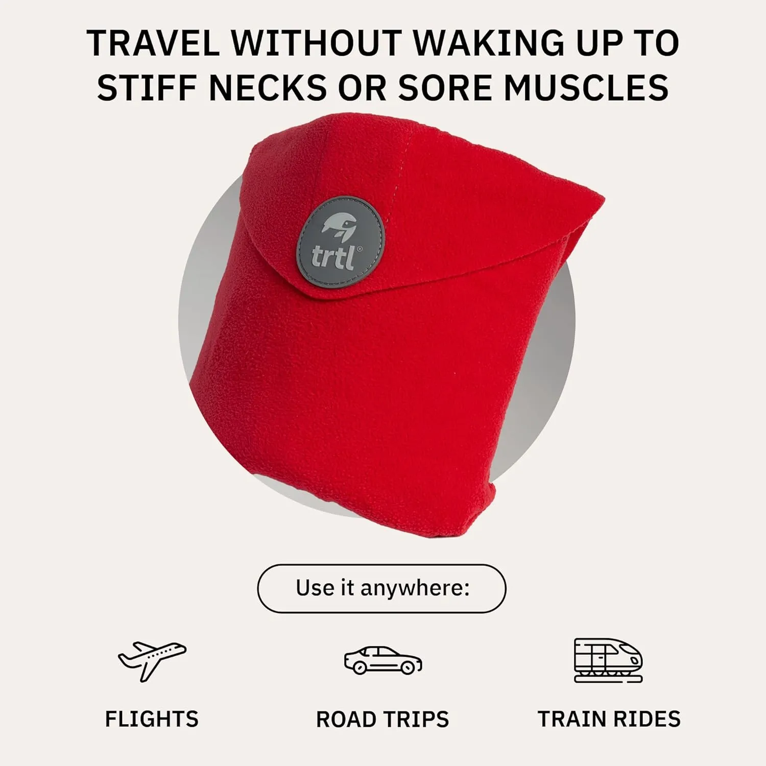 trtl Travel and Airplane Pillow - Real Sleeping Experience on Long Flights - Neck and Shoulder Support - Super-Soft, Lightweight, Easy-to-Carry, and Machine-Washable Flight Pillow - Red