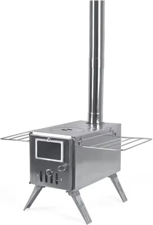 TS02 SECTORWING Outdoor Wood Burning Stove,Portable Camping Stove with visible Glass and Chimney Pipes,304 Stainless Steel Stove for Hot Tent,Camping, Ice-fishing, Cookout,Front Glass Window