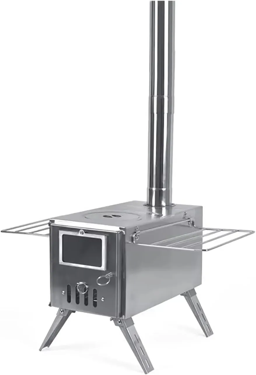 TS02 SECTORWING Outdoor Wood Burning Stove,Portable Camping Stove with visible Glass and Chimney Pipes,304 Stainless Steel Stove for Hot Tent,Camping, Ice-fishing, Cookout,Front Glass Window