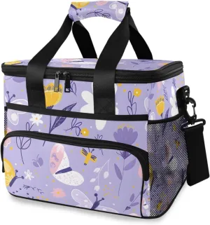 Tulip Flowers Butterflies Cooler Bag Insulated Cooler Soft Sided Cooler 24 Can Portable Picnic Bag Large Leakproof Lunch Bag Box for Beach Grocery Camping Travel Car Men Women