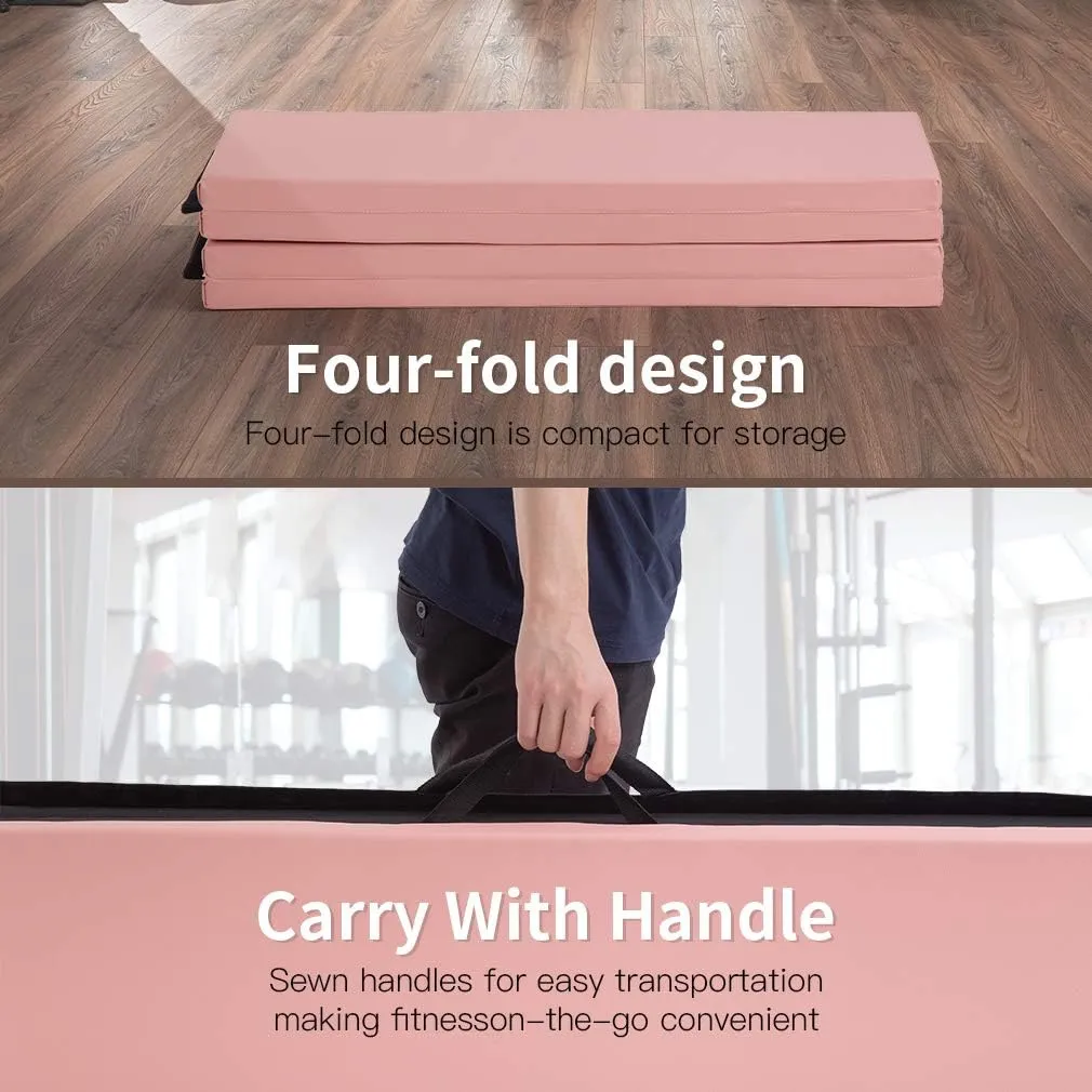 Tumbling Mats Gymnastics Tumbling Foldable Mats Foldable Yoga Mat Thick PU Leather Exercise Mat With Carrying Handles for home Workout outdoor Gymnastics Yoga Pilates