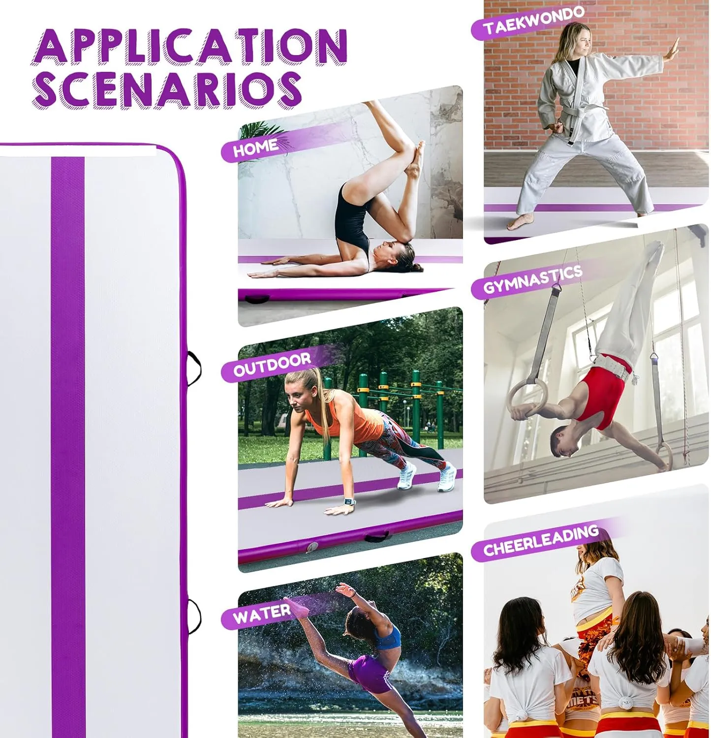 Tuxedo Sailor Inflatable Gymnastics Mat Foldable Air Training Track Mats 4 inches Thickness Gymnastics Tumbling Tracks for Home Gym/Yoga/Cheerleading with Electric Pump