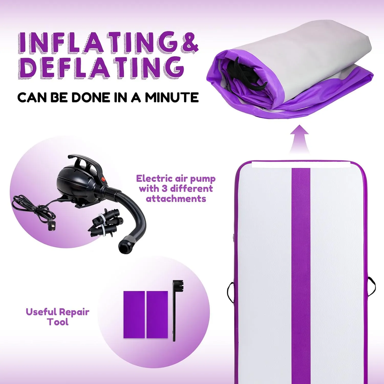Tuxedo Sailor Inflatable Gymnastics Mat Foldable Air Training Track Mats 4 inches Thickness Gymnastics Tumbling Tracks for Home Gym/Yoga/Cheerleading with Electric Pump