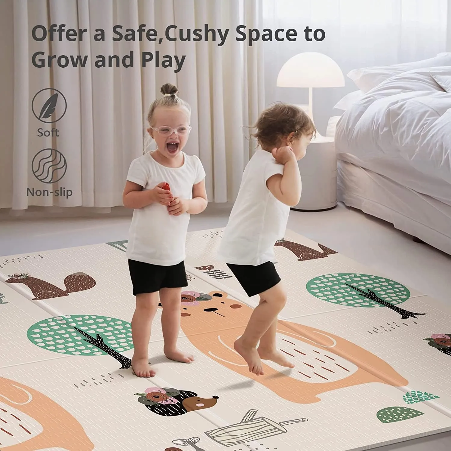 UANLAUO Foldable Baby Play Mat, Extra Large Waterproof Activity Playmats for Babies,Toddlers, Infants, Play & Tummy Time, Foam Baby Mat for Floor with Travel Bag (Bear(59x59x0.4inch))