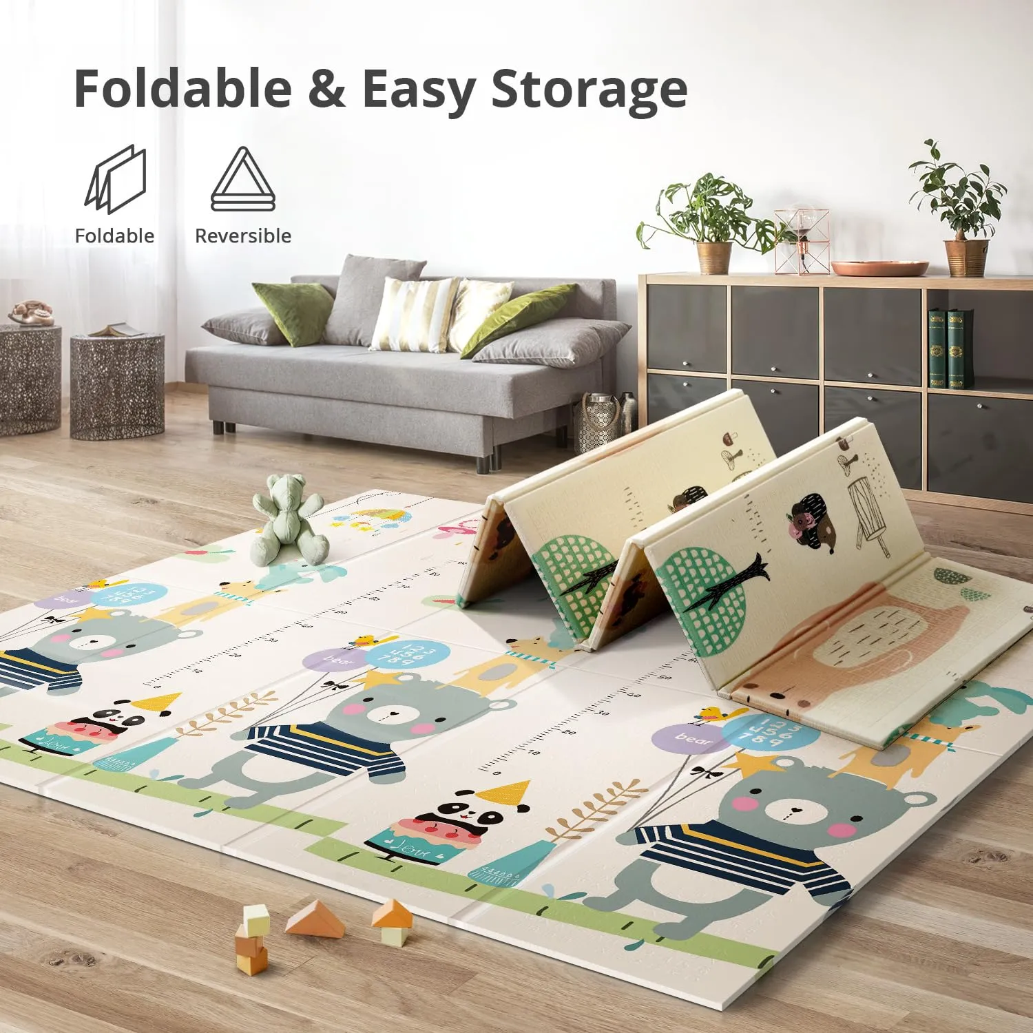 UANLAUO Foldable Baby Play Mat, Extra Large Waterproof Activity Playmats for Babies,Toddlers, Infants, Play & Tummy Time, Foam Baby Mat for Floor with Travel Bag (Bear(79x71x0.4inch))