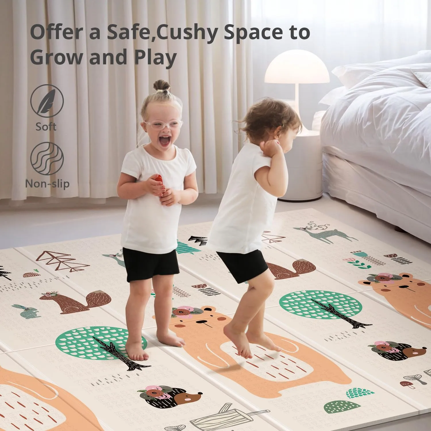 UANLAUO Foldable Baby Play Mat, Extra Large Waterproof Activity Playmats for Babies,Toddlers, Infants, Play & Tummy Time, Foam Baby Mat for Floor with Travel Bag (Bear(79x71x0.4inch))