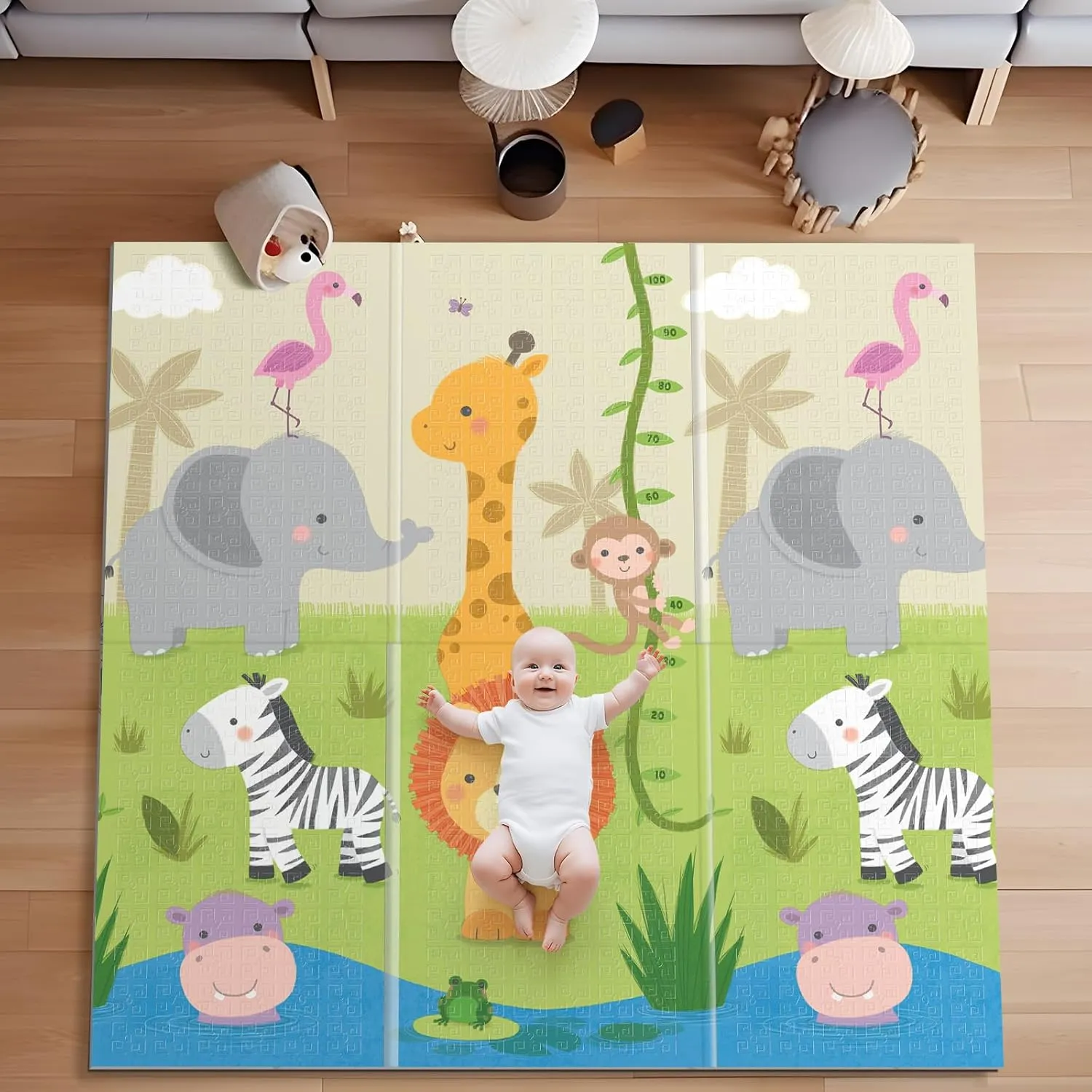UANLAUO Play Mats for Babies and Toddlers, Baby Mat for Floor 59x59 Playpen Mat Extra Large Foldable Play Mats for Tummy Time, Waterproof and Anti-Slip Portable Foam PlayMat for Kids, Travel Bag