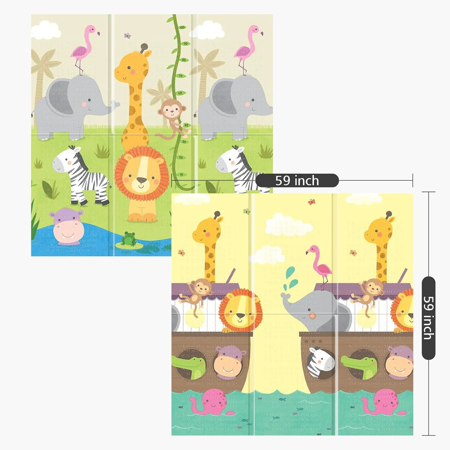 UANLAUO Play Mats for Babies and Toddlers, Baby Mat for Floor 59x59 Playpen Mat Extra Large Foldable Play Mats for Tummy Time, Waterproof and Anti-Slip Portable Foam PlayMat for Kids, Travel Bag
