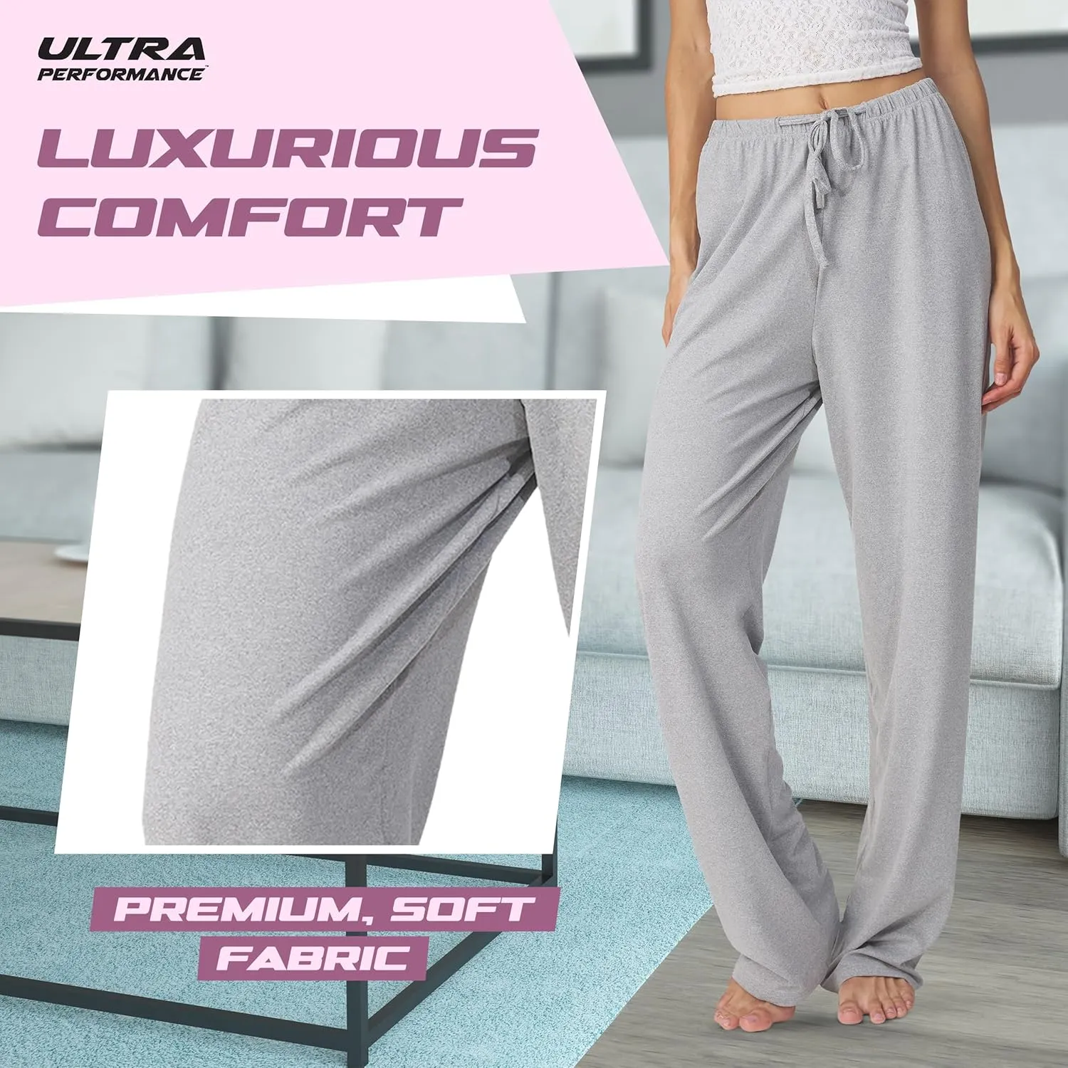 Ultra Performance Womens Pajama PJ Pants 3 Pack Lounge Bottoms Pajamas for Women (Avail in Plus Sizes)