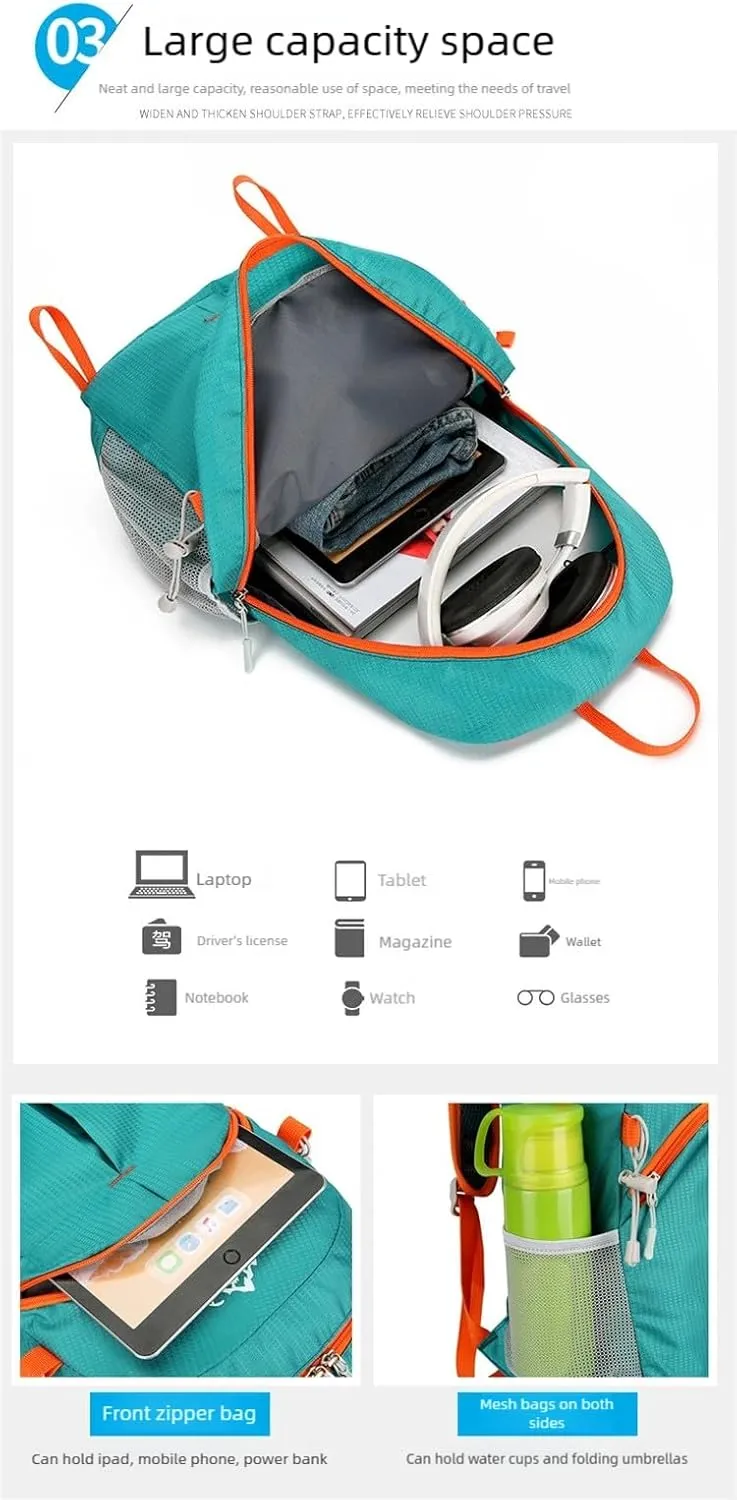 Ultralight foldable hiking backpack, waterproof travel backpack, multi-pocket design for outdoor camping hiking (Dark blue)