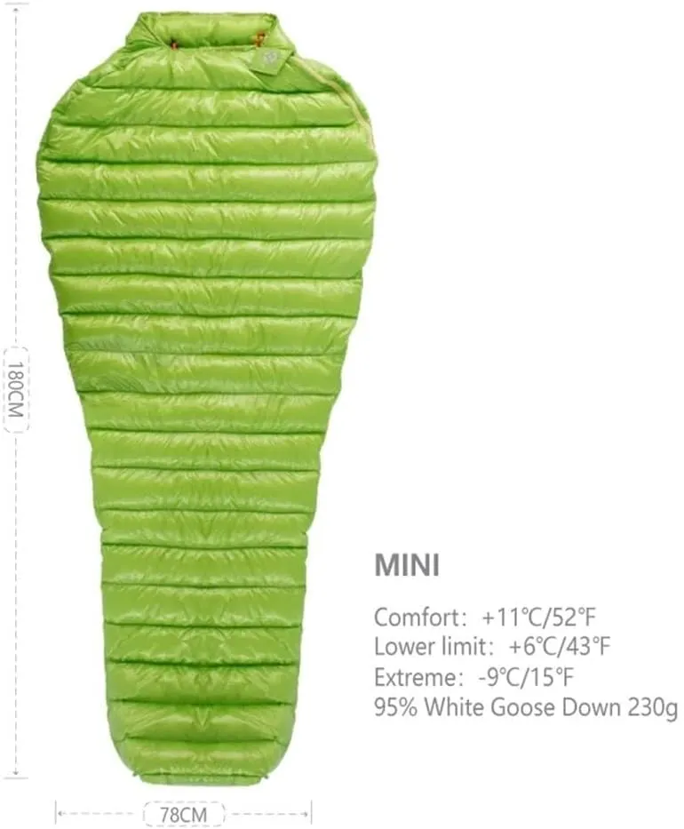 Ultralight Goose Down Sleeping Bag – 800FP, 4-Season, Waterproof, Baffle Design, Compact for Hiking & Camping