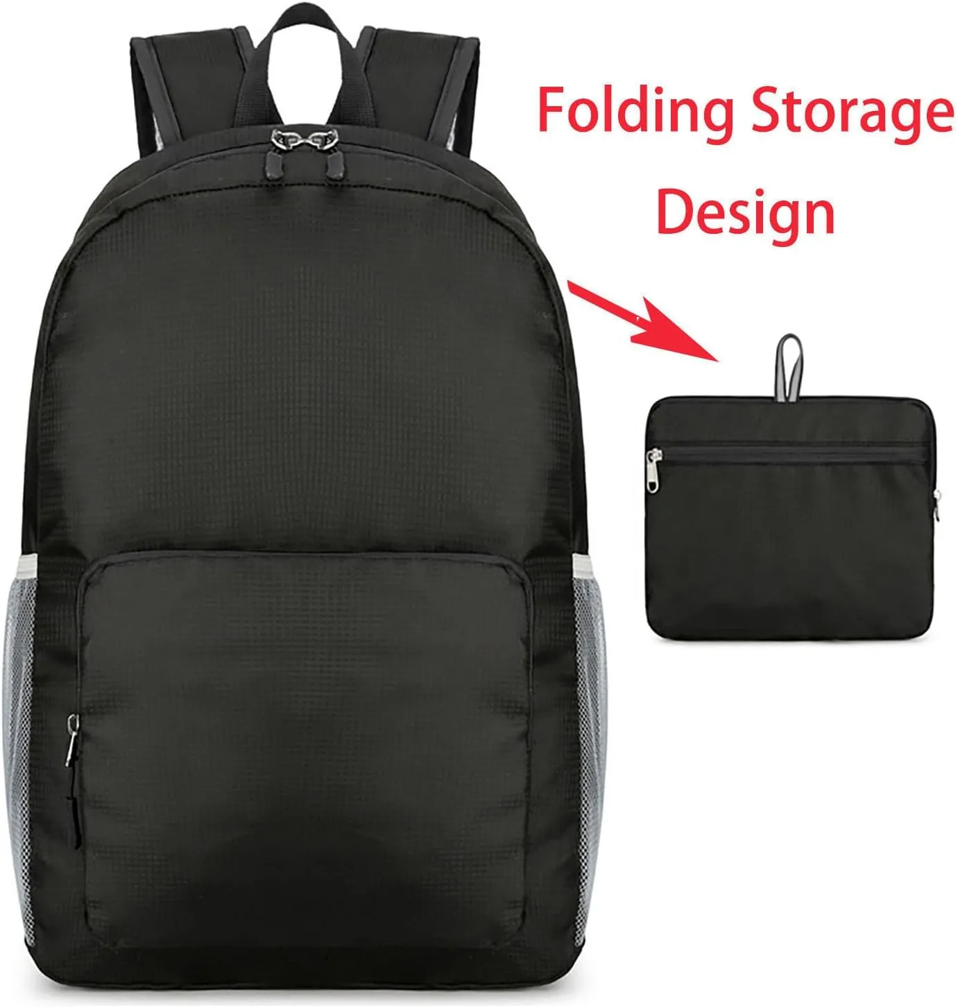Ultralight Packable Backpack 16 Inch Waterproof Travel Daypack for Camping Hiking Outdoor (Black)