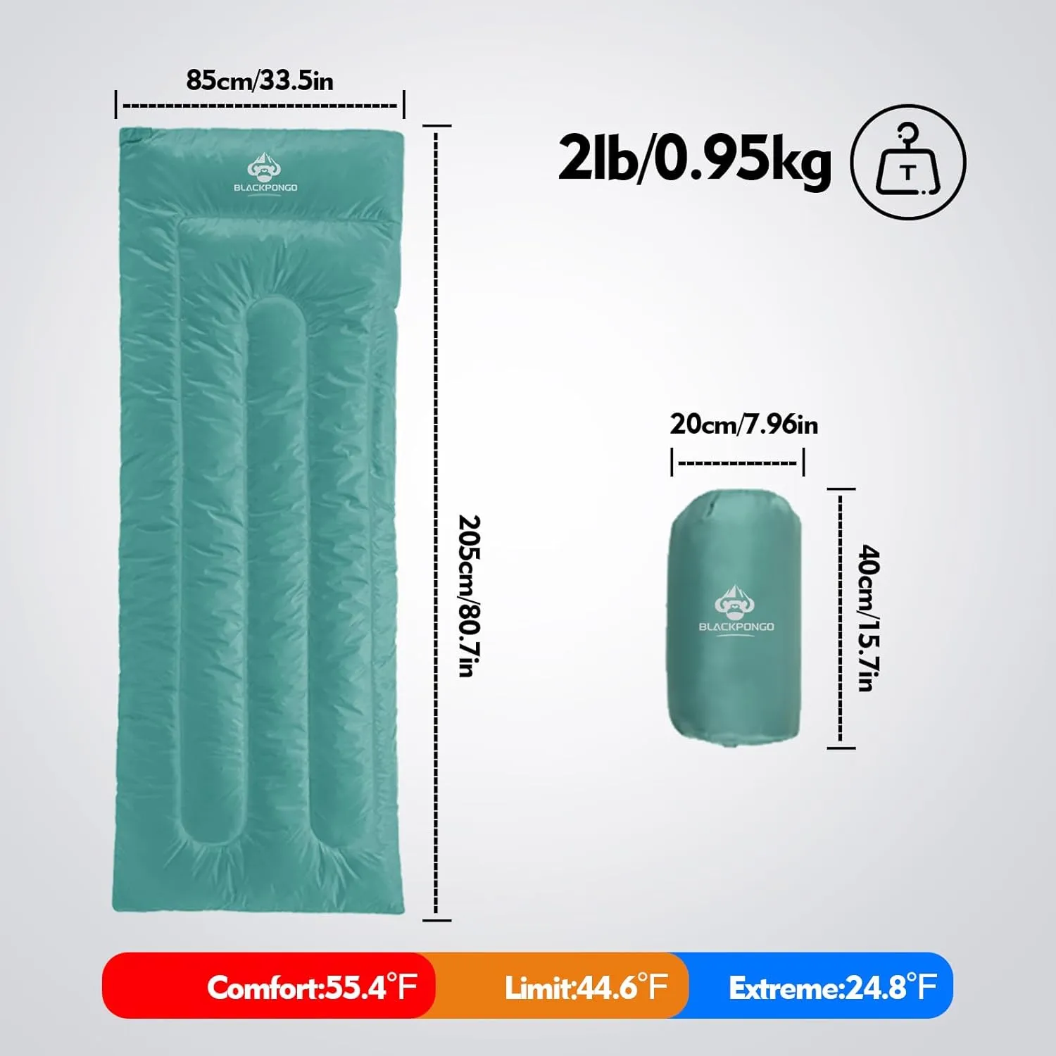 Ultralight Sleeping Bag - Envelope Lightweight Portable, Waterproof, Comfort with Compression Sack - Great for 3 Season Traveling, Camping, Hiking