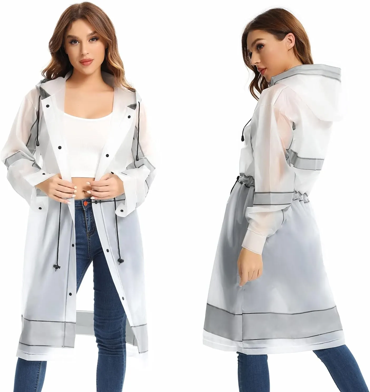UNIQUEBELLA EVA Raincoat Waterproof Rain Poncho Reusable Unisex for Women Long Rain Cape