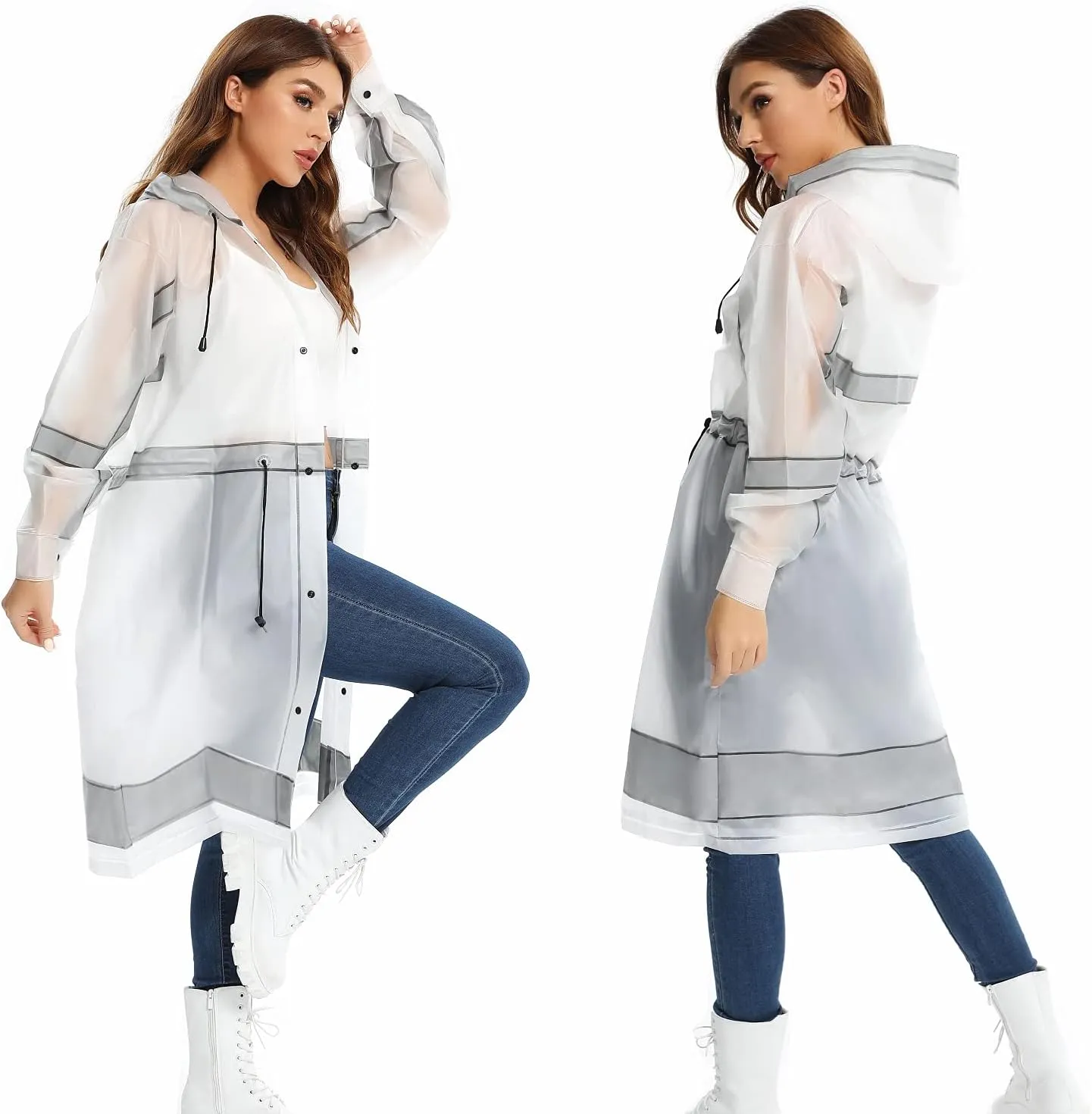 UNIQUEBELLA EVA Raincoat Waterproof Rain Poncho Reusable Unisex for Women Long Rain Cape