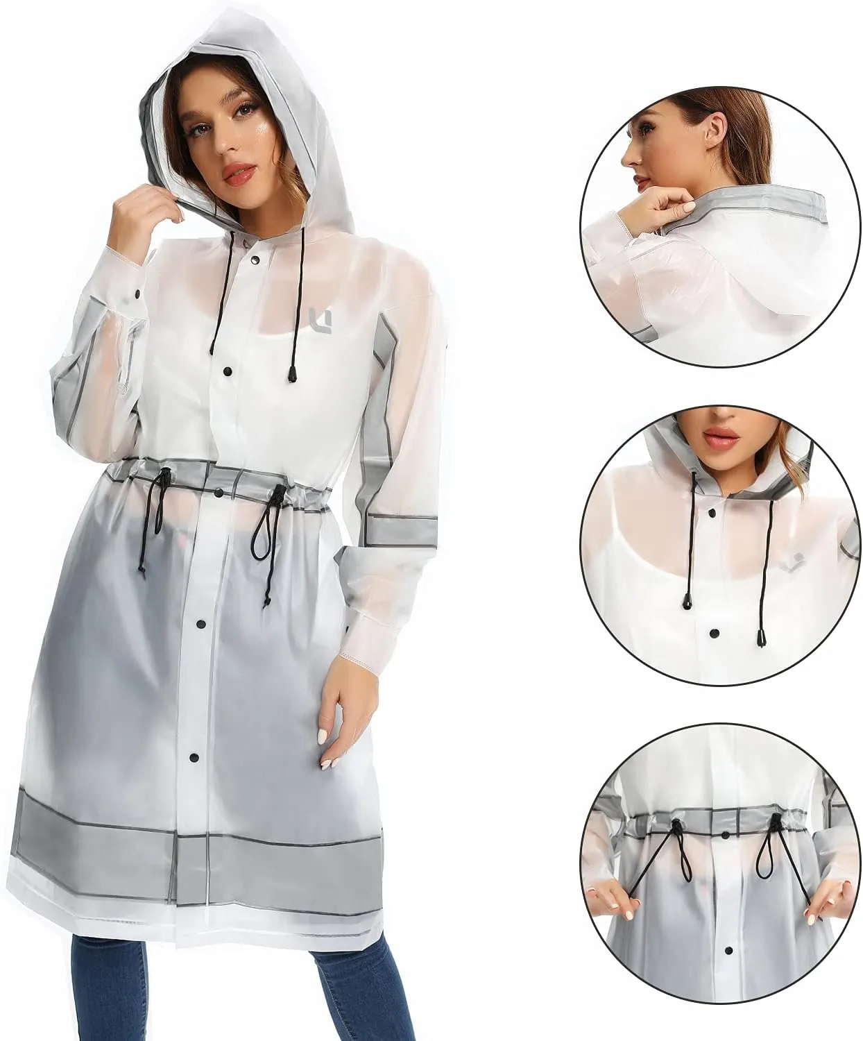 UNIQUEBELLA EVA Raincoat Waterproof Rain Poncho Reusable Unisex for Women Long Rain Cape