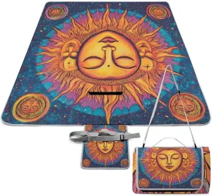 Unisex Foldable Sun and Moon Art Mat for Outdoor, Water-Resistant Handy Mat Tote, Spring Summer Camping Blanket for Picnic Travel Beach