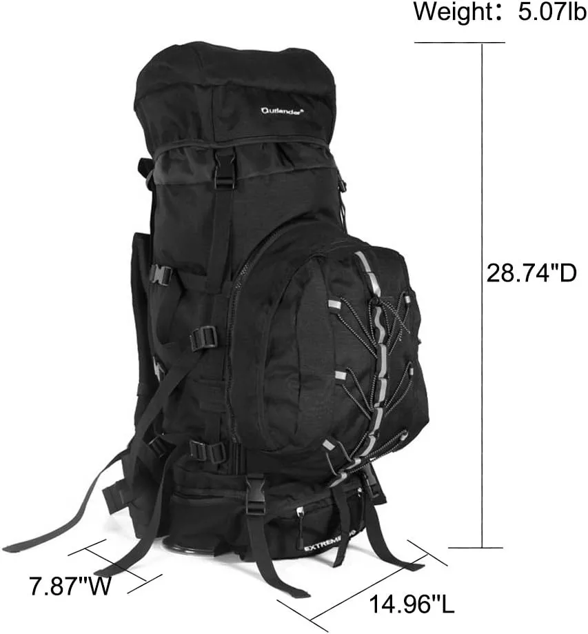 UNISTRENGH 70L 10L Internal Frame Backpack Waterproof Hiking Backpack Backpacking for Camping Mountaineering Fishing (80L Black)