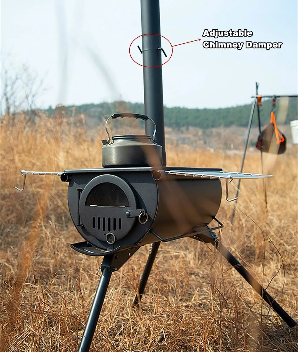 UNISTRENGH Folding Camp Tent Stove Portable Wood Stove for Ice-fishing, Shelter, Camping and Cooking (Black #A05005)