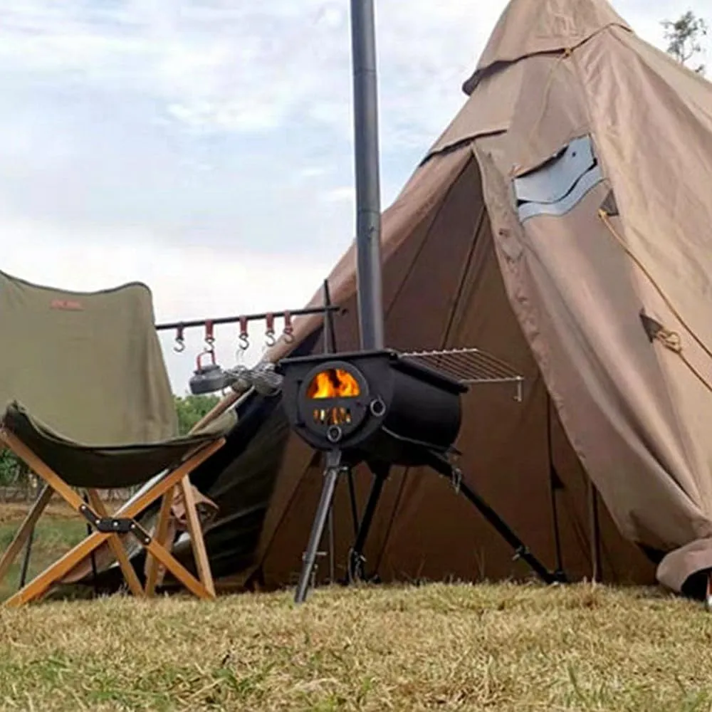 UNISTRENGH Folding Camp Tent Stove Portable Wood Stove for Ice-fishing, Shelter, Camping and Cooking (Black #A05005)