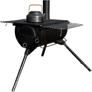 UNISTRENGH Folding Camp Tent Stove Portable Wood Stove for Ice-fishing, Shelter, Camping and Cooking (Black #A05005)