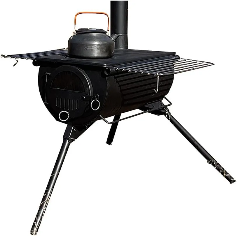UNISTRENGH Folding Camp Tent Stove Portable Wood Stove for Ice-fishing, Shelter, Camping and Cooking (Black #A05005)