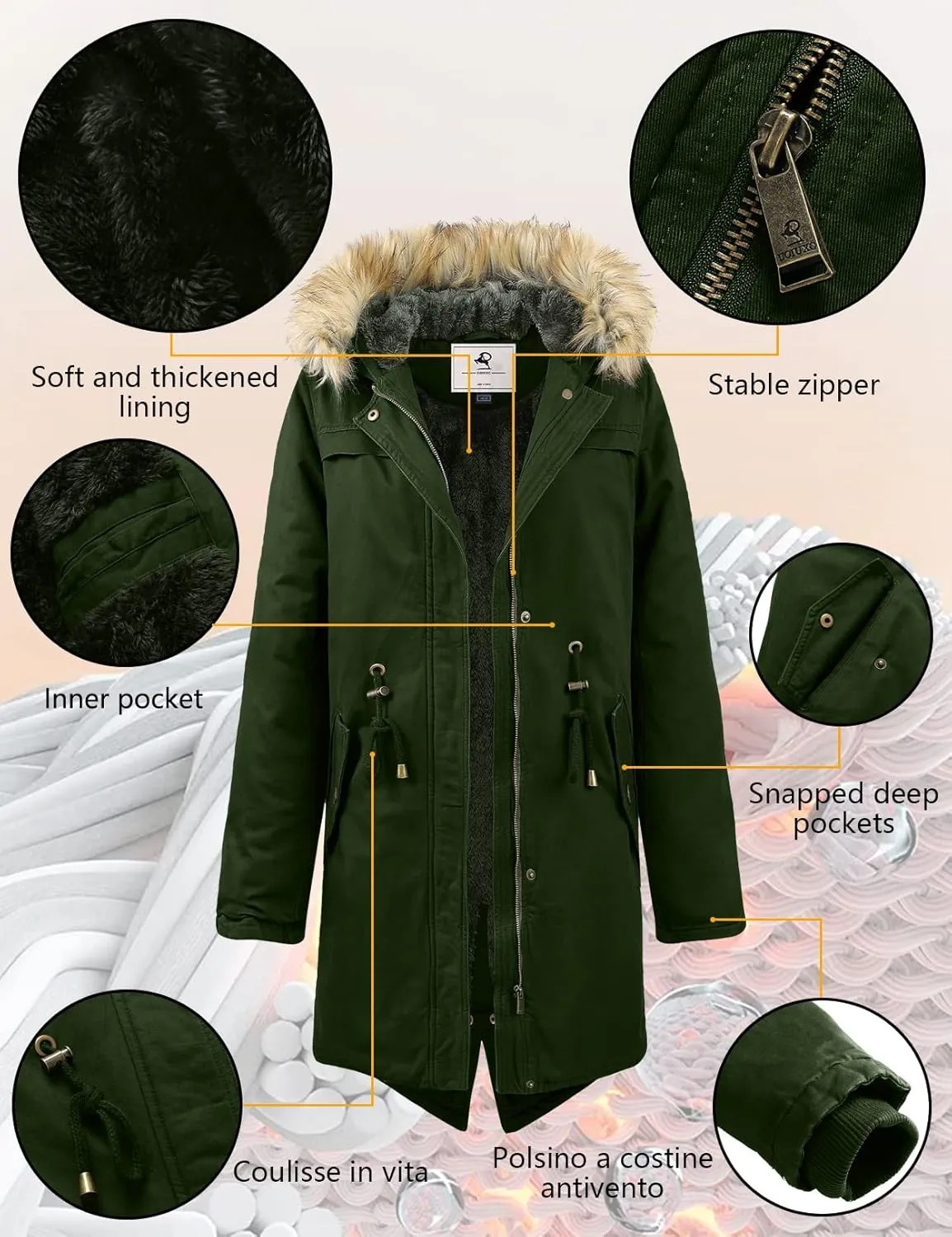 Uoiuxc Women's Hooded Winter Coat Warm Fleeced Lined Parka Long Jackets