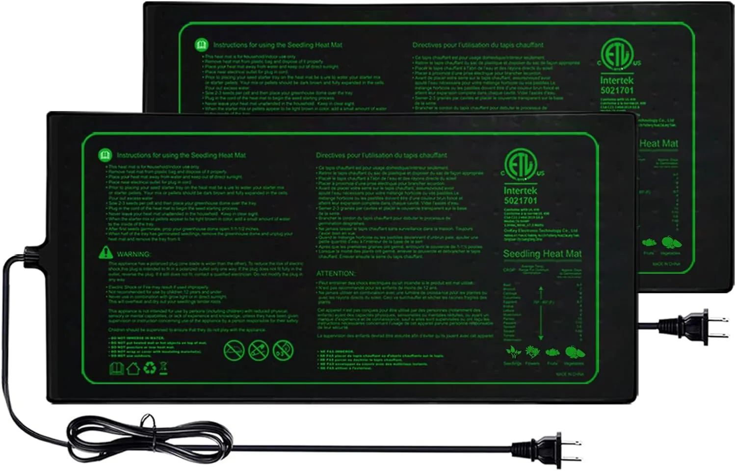 Upgrade Version 2PK Seedling Heat Mat with ETL Listed,Warm Hydroponic Heating Pad for Seed Starting,Indoor Gardening,Brewing and Greenhouses,Durable Waterproof Black Plant Heat Mat