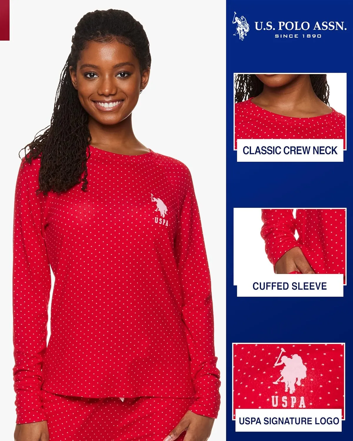 U.S. Polo Assn. 2-Piece Pajamas for Women Set, Long Sleeve PJ Sets for Women, Ladies Sleepwear, Mom Gifts