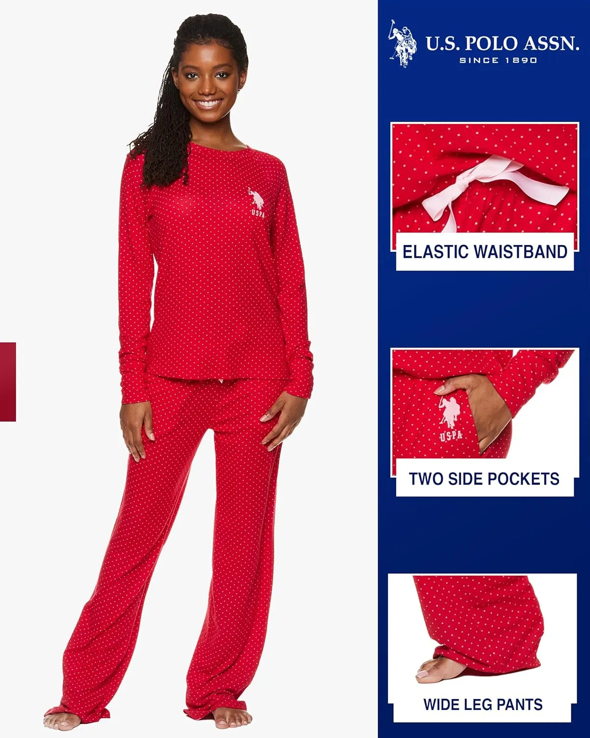 U.S. Polo Assn. 2-Piece Pajamas for Women Set, Long Sleeve PJ Sets for Women, Ladies Sleepwear, Mom Gifts