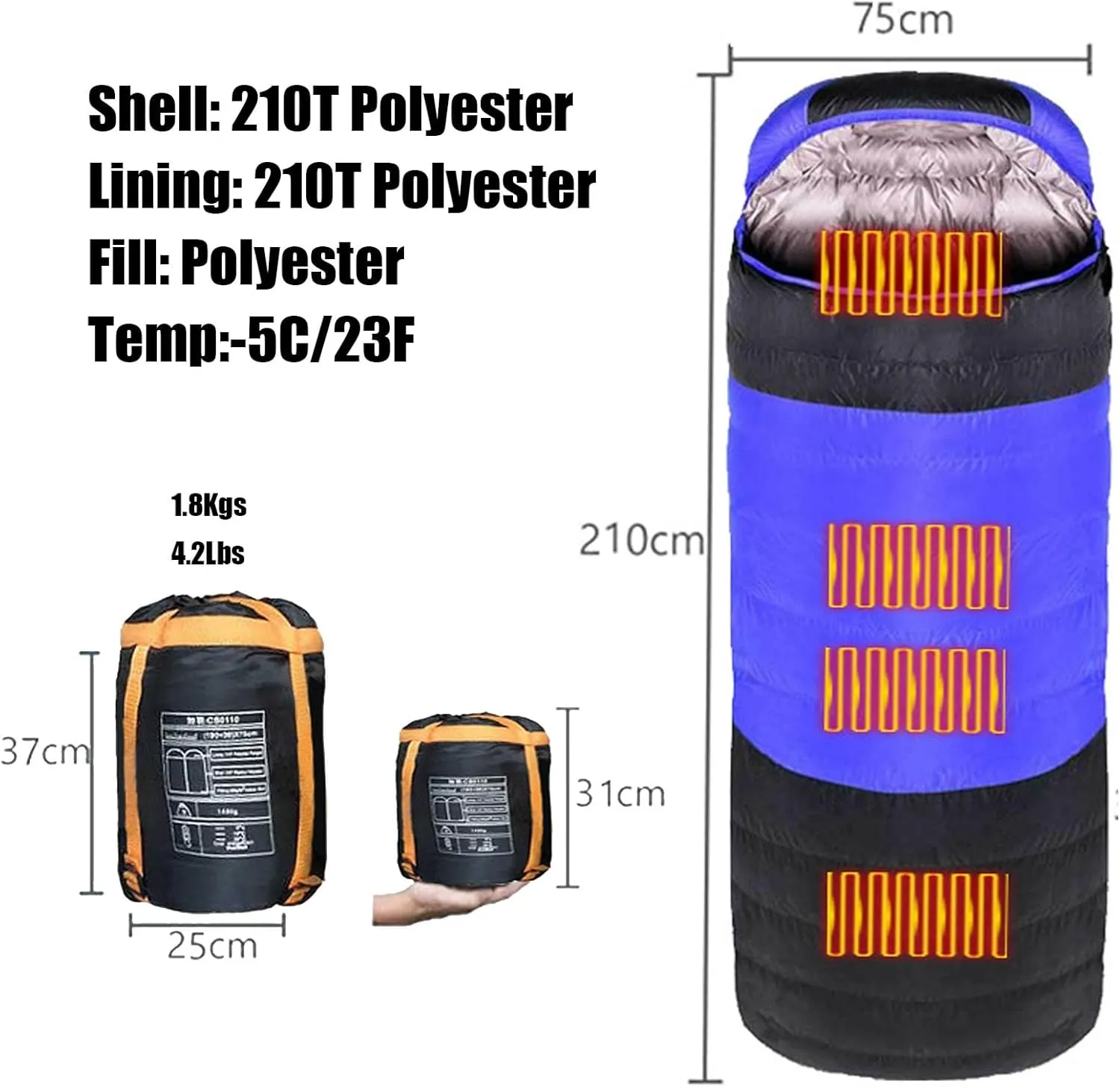 USB Heated Sleeping Bag with 20000mAh Power Bank,Camping - 3 Heats Setting, 3 Season Lightweight Comfortable Sleeping Bag for Adults Traveling,