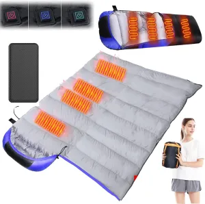 USB Heated Sleeping Bag with 20000mAh Power Bank,Camping - 3 Heats Setting, 3 Season Lightweight Comfortable Sleeping Bag for Adults Traveling,
