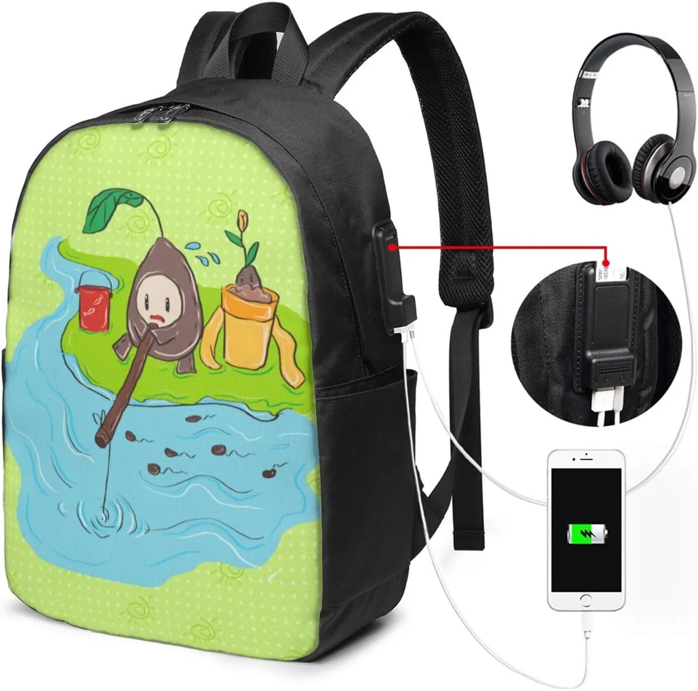 vacsAX Durable Ergonomic Backpack With - Large Capacity With USB Ports - Perfect For Women Men Sunflower seeds fishing