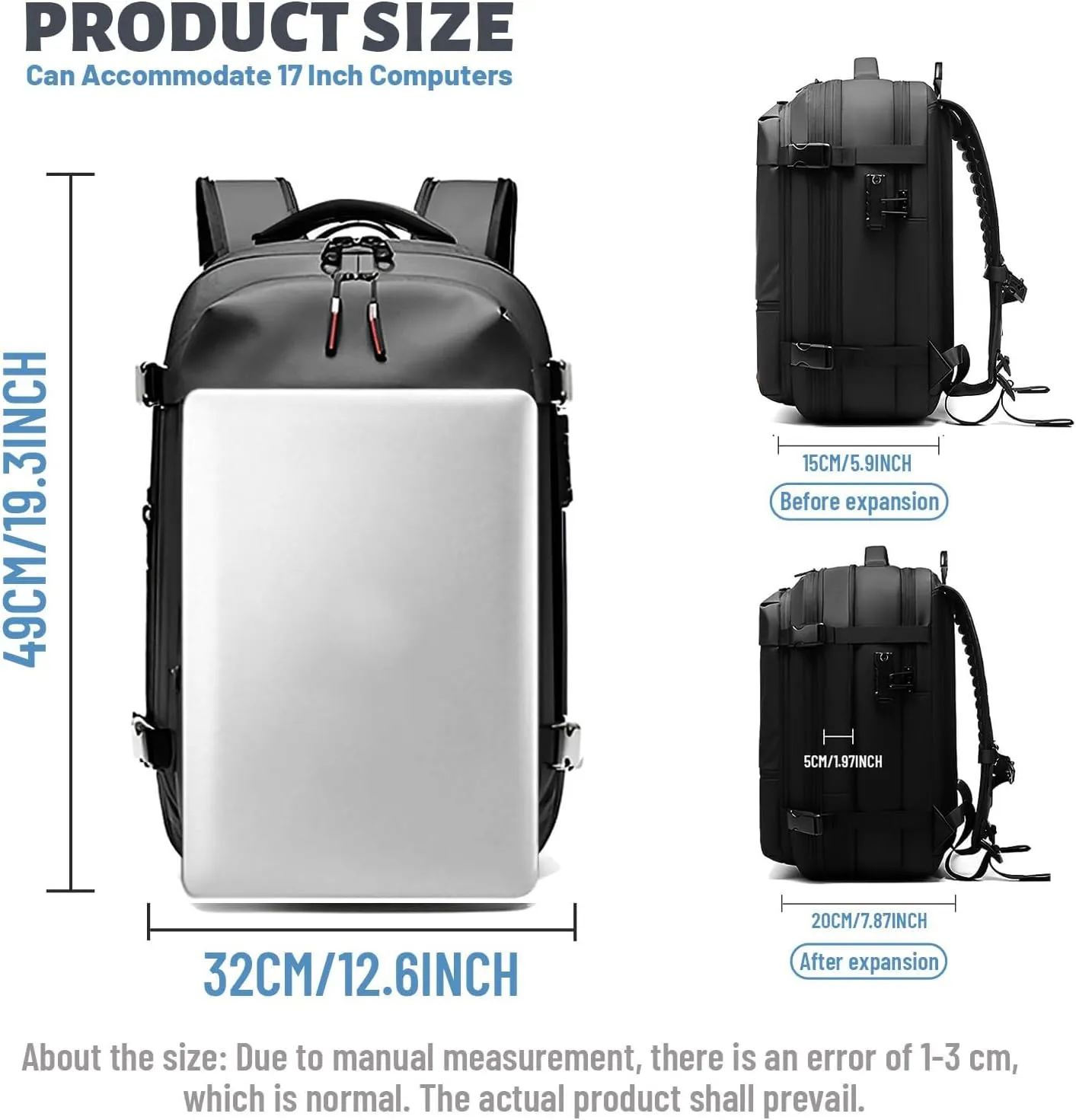 Vacuum Backpack Travel, Vacuum Compression Backpack With Pump, Large Capacity Expandable Air Vacuum Backpack With Anti Theft Lock, Compartmentalized Storage, Water Resistant