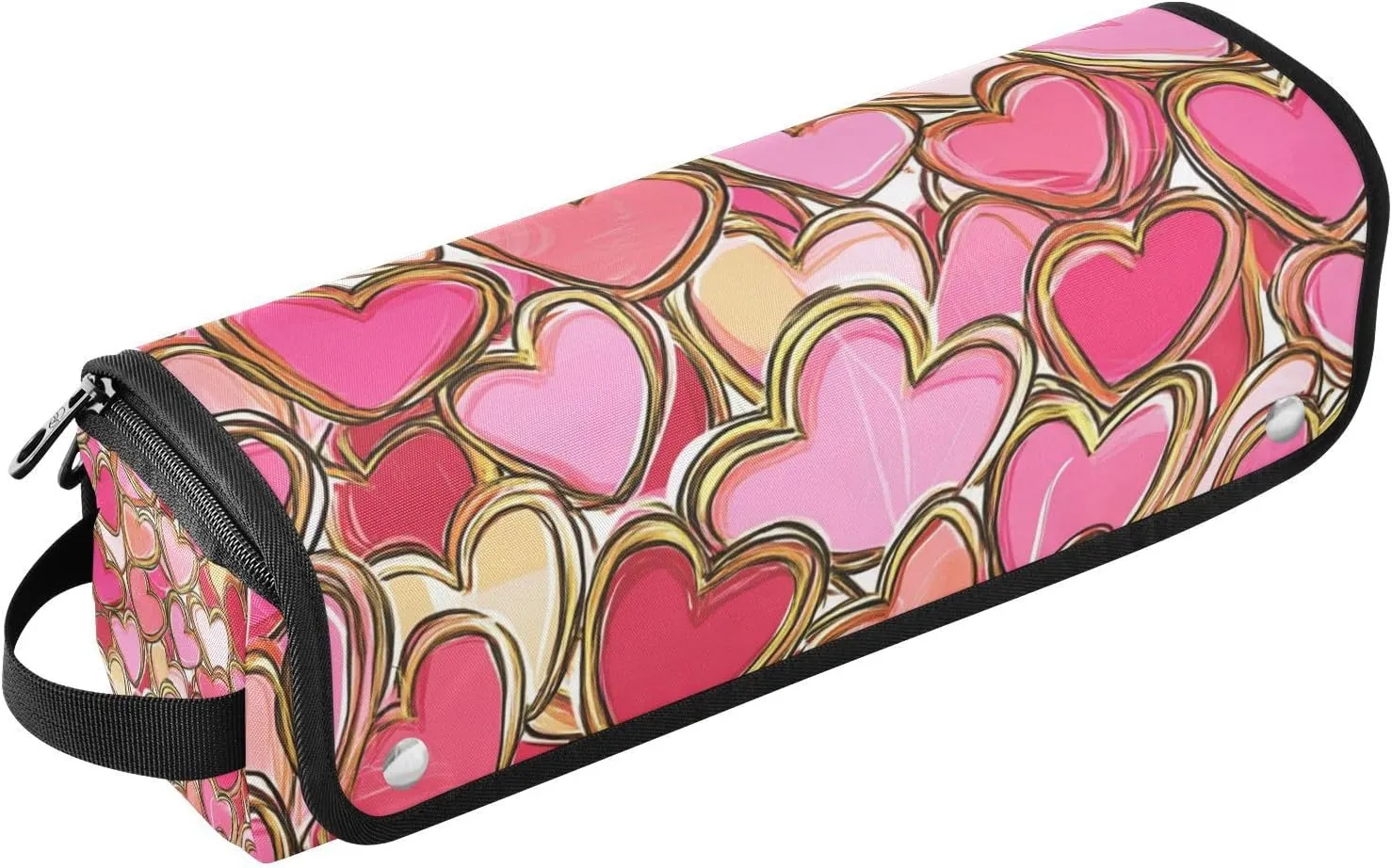 Valentine Cartoon Golden Pink Love Hair Tool Travel Bag with Heat Resistant Pad Large Hair Straigheners Travel Case for Hot Tools Curling Iron Flat Irons Hair Volumizer Styler