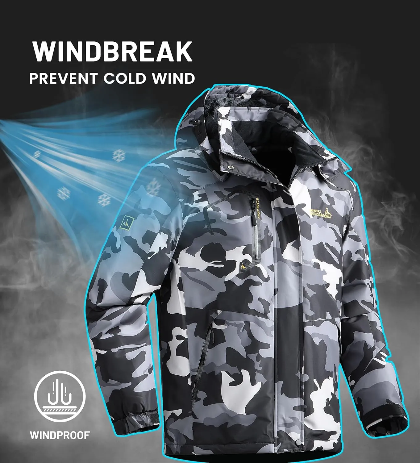 V.A.TOR 189 UNCO&BOROR Men's Winter Thermal Insulated Ski Jacket,Waterproof Coat with Hood for Hiking & Snowboarding