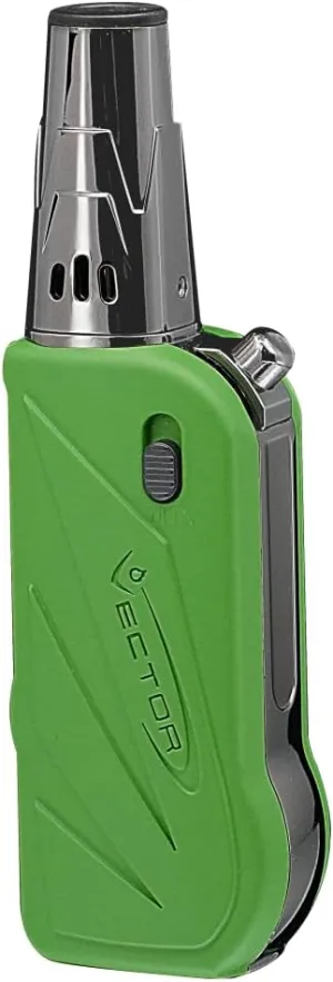 Vector Vboom Jet Torch Lighter - Windproof, Refillable, High-Power Flame, Green Rubber Matte
