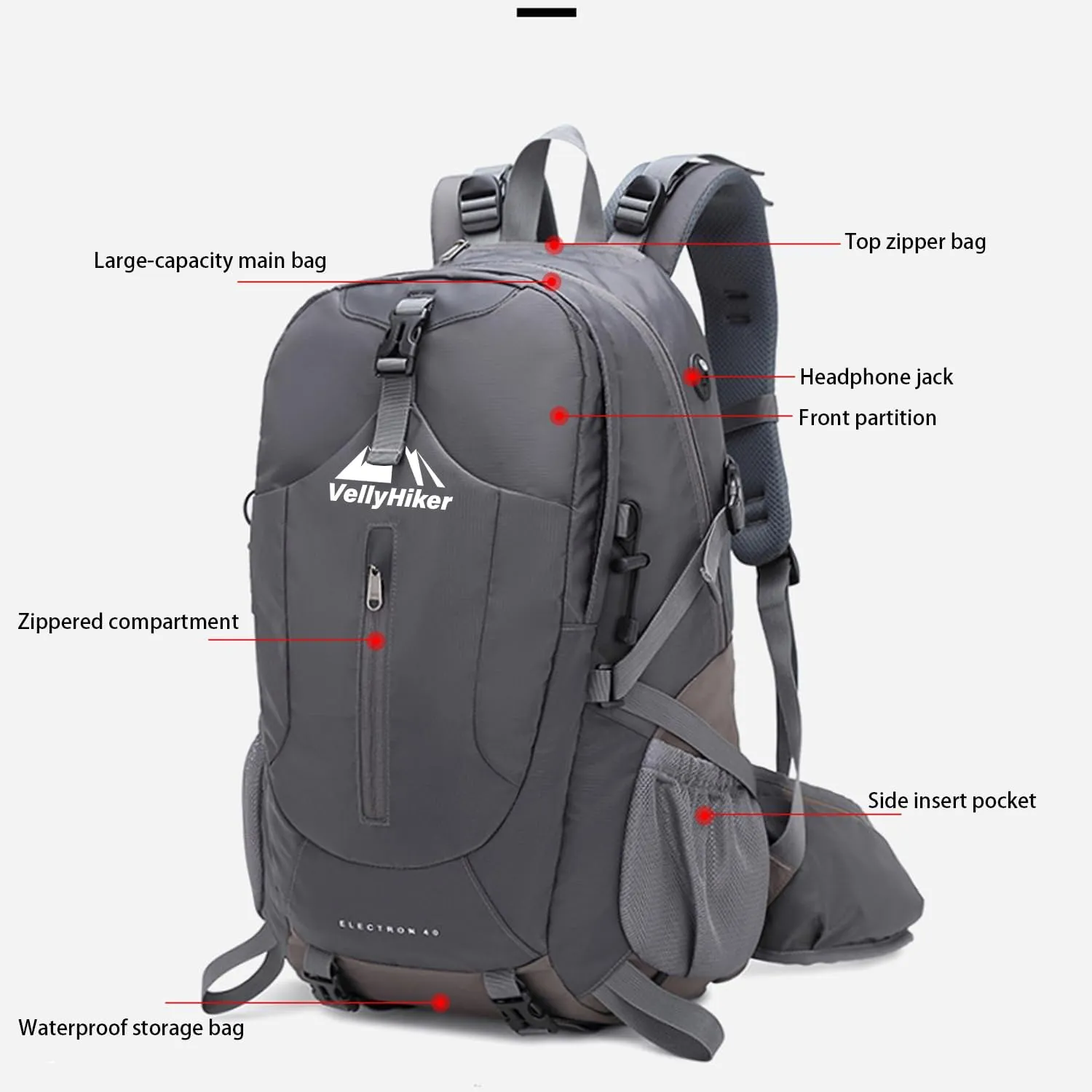 Vellyhiker 40L Hiking Backpack Upgrade for Outdoor Camping Travel Backpacking Cycling backpack Ultralight Backpack for Adults Outdoor Camping Travel Daypack Carrying System