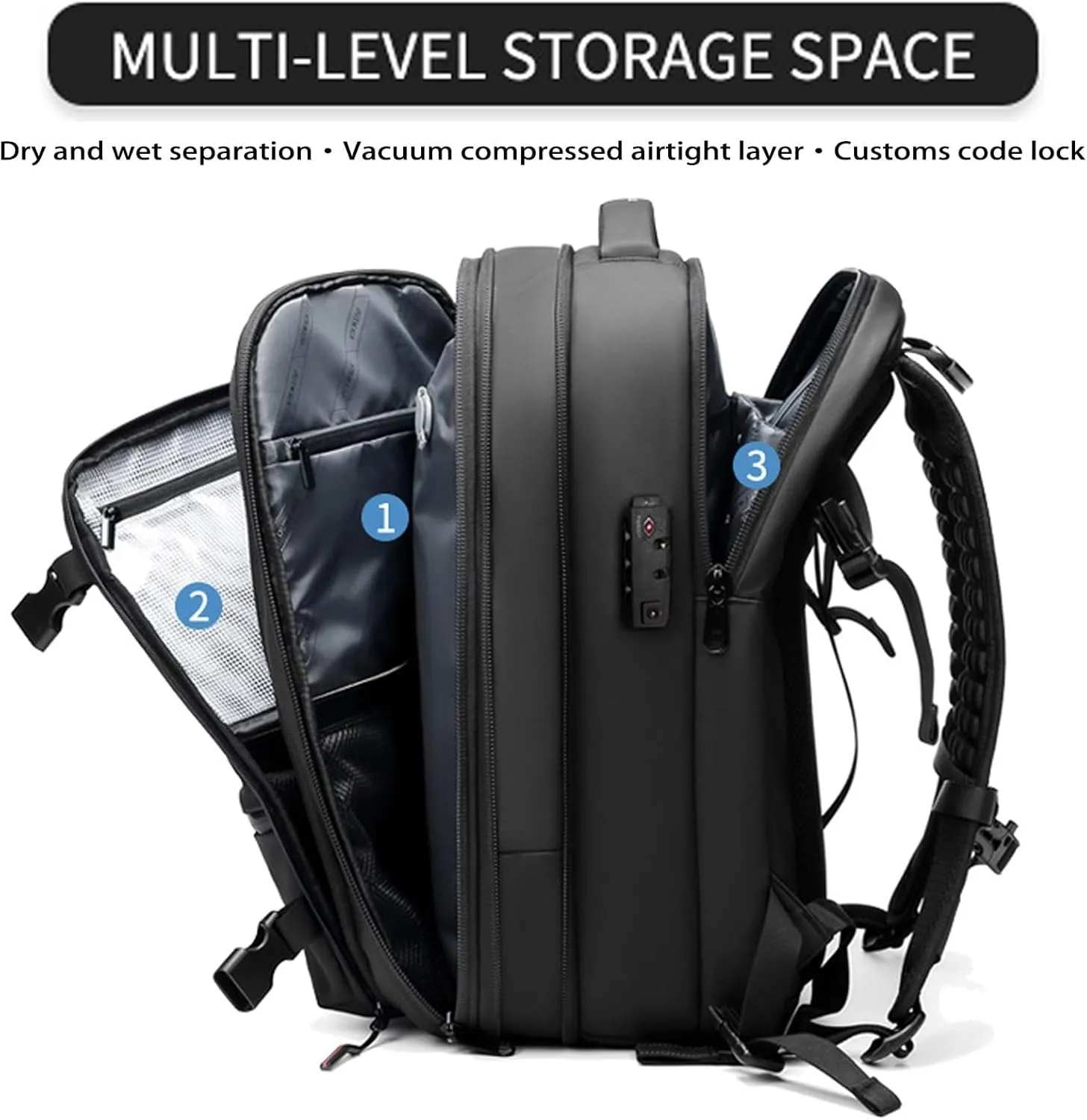 Veloutte Travel Backpack, 60l Vacpack Backpack with Vacuum, Multifunctional Waterproof Expandable Anti-Theft Pack (Dark Grey-2.0)