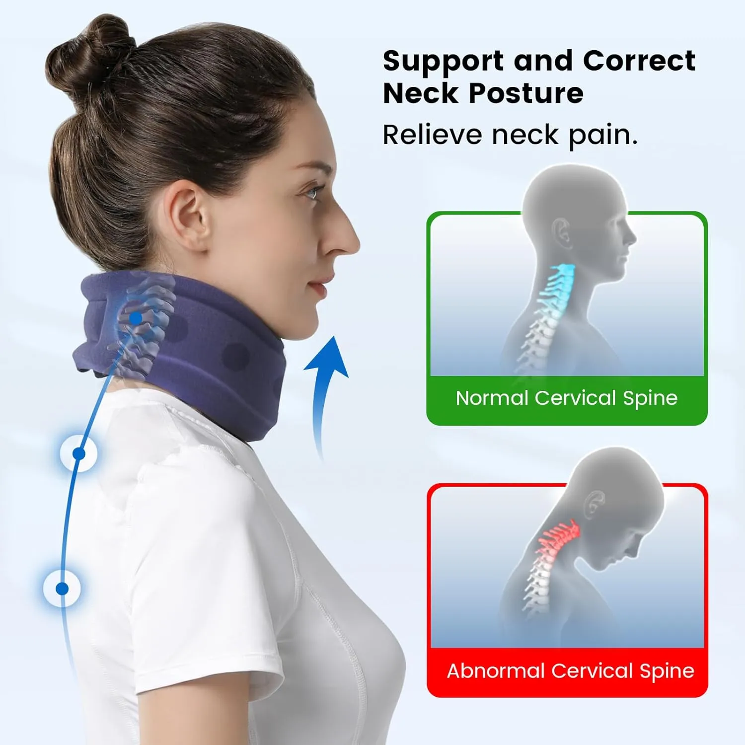Velpeau Neck Brace for Neck Pain and Support - Soft Cervical Collar for Sleeping, Snoozing, Sleeping Upright, Anti-Snoring, Sleep Apnea for Women & Men (Blue, Enhanced Version, S: 10.5-11.5"/2.7")